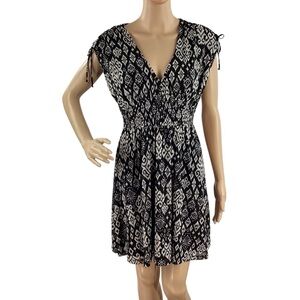 Old Navy Black White Print Tie Shoulder Smocked Mini Dress S